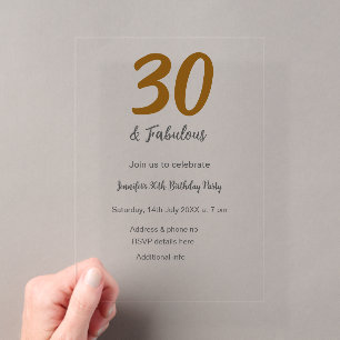 30th birthday add name date year black acrylic invitations