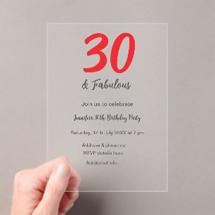 30th birthday add name date year black acrylic invitations