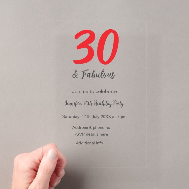 30th birthday add name date year black  acrylic invitations (Insitu (Handheld))