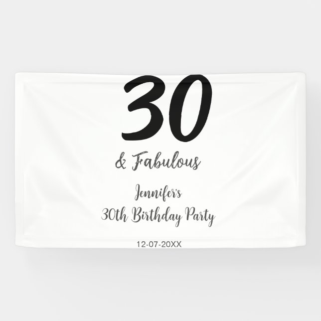 30th birthday add name date year black  banner (Horizontal)