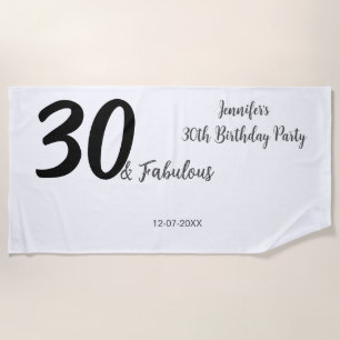 30th birthday add name date year black beach towel