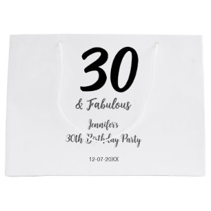 30th birthday add name date year black large gift bag