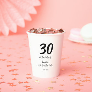 30th birthday add name date year black paper cups