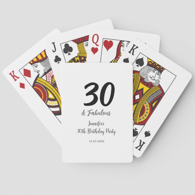30th birthday add name date year black  playing cards (Back)