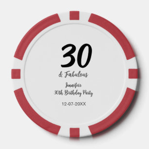 30th birthday add name date year black  poker chips