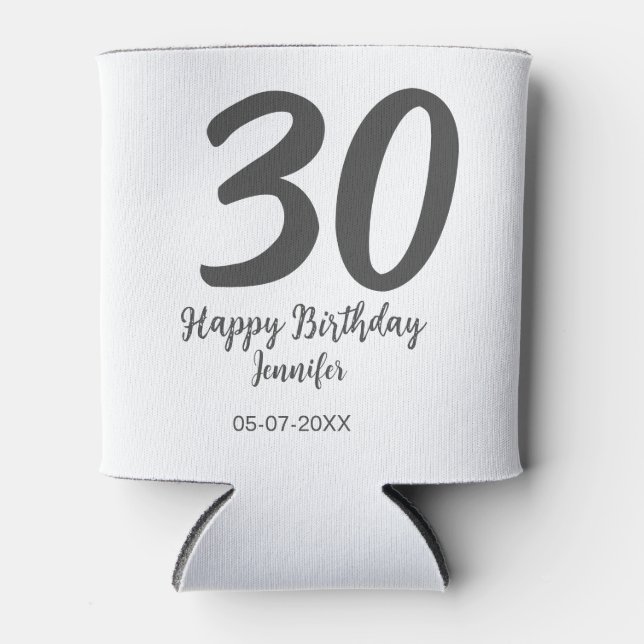30th birthday add name date year black template  can cooler (Front)