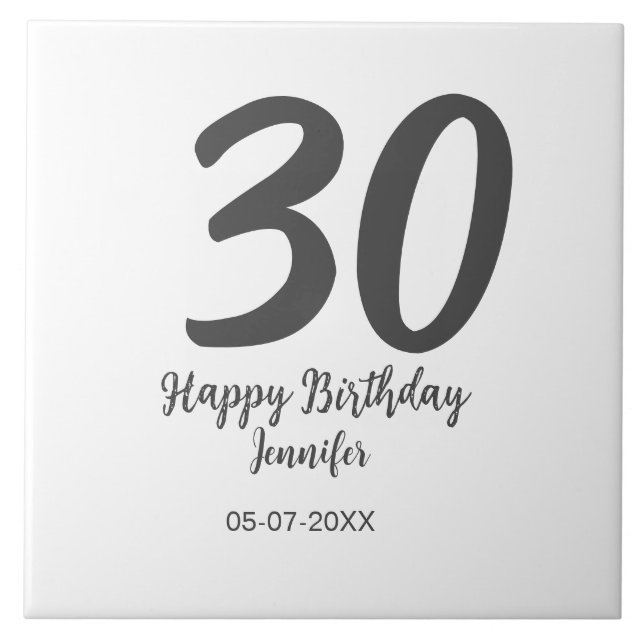 30th birthday add name date year black template  ceramic tile (Front)