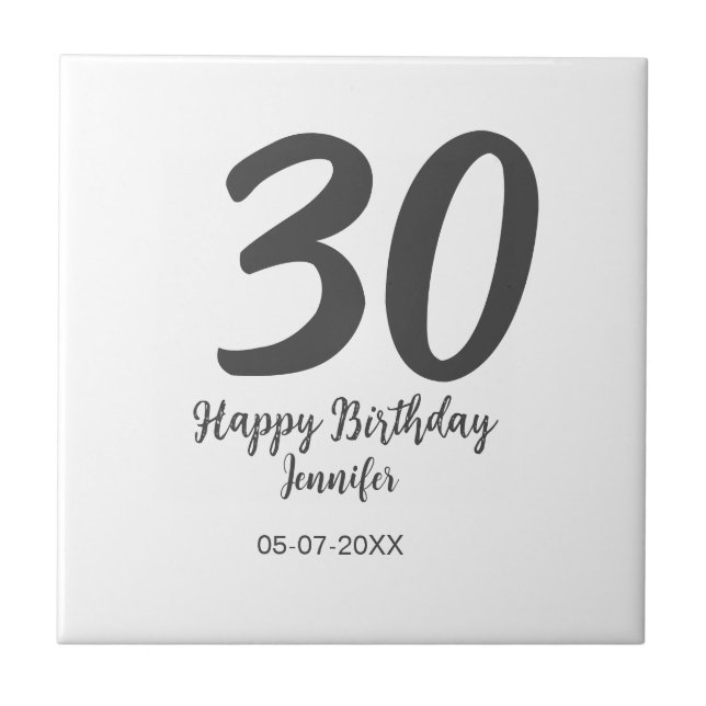 30th birthday add name date year black template  ceramic tile (Front)