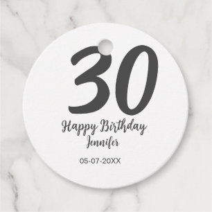 30th birthday add name date year black template favour tags