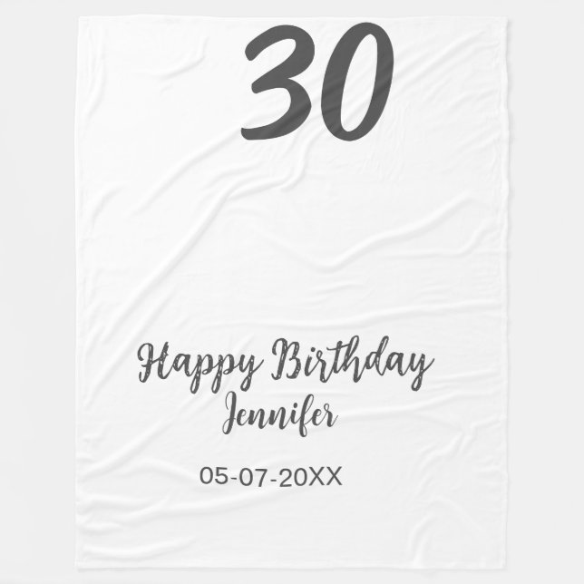 30th birthday add name date year black template  fleece blanket (Front)