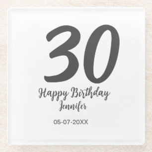 30th birthday add name date year black template  glass coaster