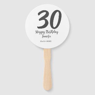 30th birthday add name date year black template  hand fan