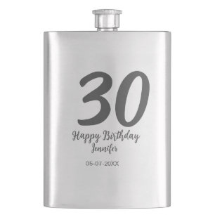 30th birthday add name date year black template  hip flask