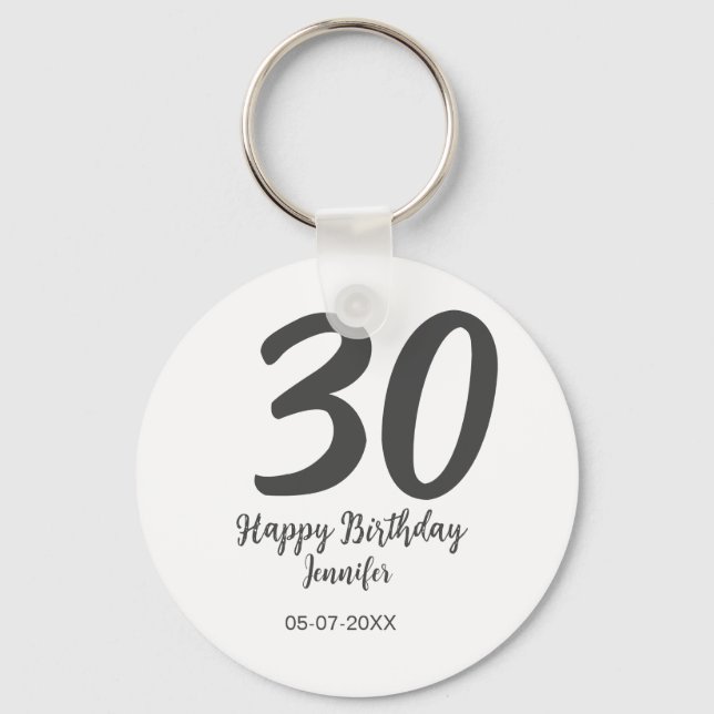 30th birthday add name date year black template  key ring (Front)