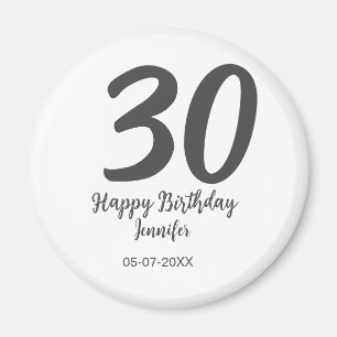 30th birthday add name date year black template magnet