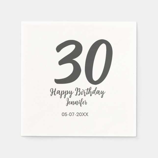 30th birthday add name date year black template  napkin (Front)