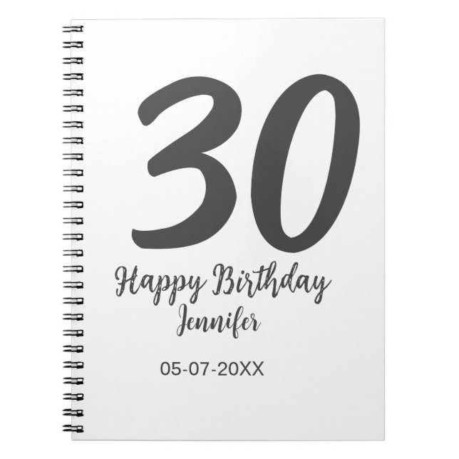 30th birthday add name date year black template  notebook (Front)