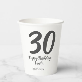 30th birthday add name date year black template paper cups