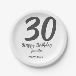 30th birthday add name date year black template  paper plate