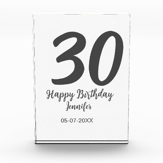 30th birthday add name date year black template  photo block (Front)