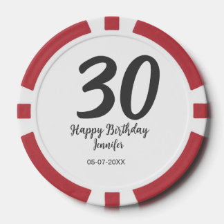 30th birthday add name date year black template poker chips