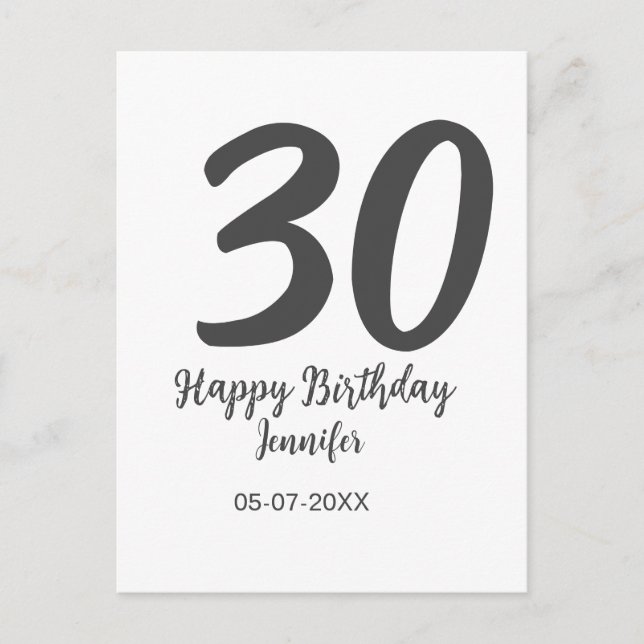 30th birthday add name date year black template  postcard (Front)