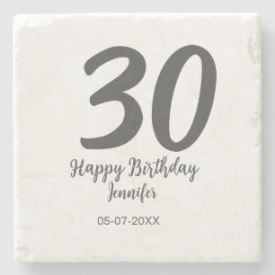 30th birthday add name date year black template stone coaster
