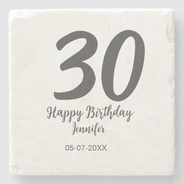 30th birthday add name date year black template  stone coaster (Front)
