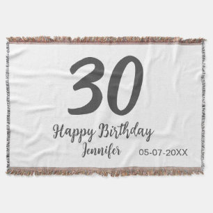 30th birthday add name date year black template throw blanket