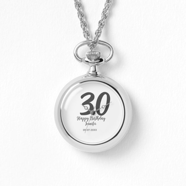 30th birthday add name date year black template  watch (Front)