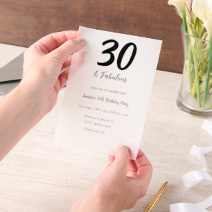 30th birthday add name date year black  vellum invitations