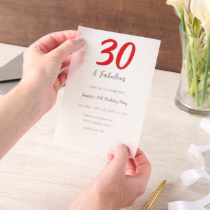 30th birthday add name date year black  vellum invitations