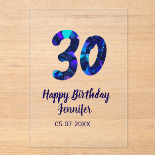 30th birthday add name date year blue sparkle acrylic invitations
