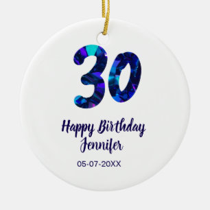 30th birthday add name date year blue sparkle ceramic ornament