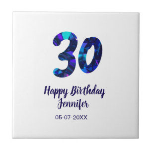 30th birthday add name date year blue sparkle ceramic tile