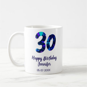 30th birthday add name date year blue sparkle coffee mug