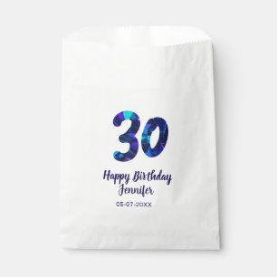 30th birthday add name date year blue sparkle favour bag
