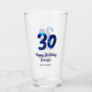 30th birthday add name date year blue sparkle glass