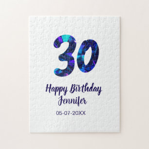 30th birthday add name date year blue sparkle jigsaw puzzle