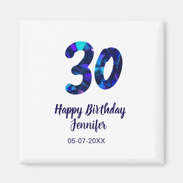 30th birthday add name date year blue sparkle  magnet (Front)