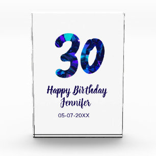 30th birthday add name date year blue sparkle photo block