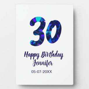 30th birthday add name date year blue sparkle  plaque