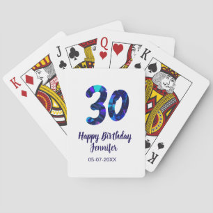 30th birthday add name date year blue sparkle playing cards