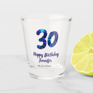 30th birthday add name date year blue sparkle shot glass