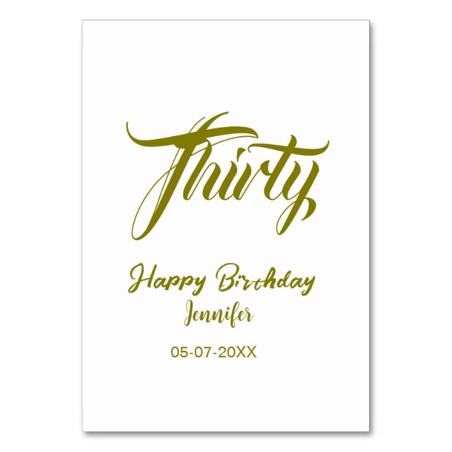30th birthday add name date year gold template thi table number (Front)