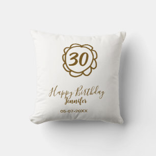30th birthday add name date year golden flower tex cushion