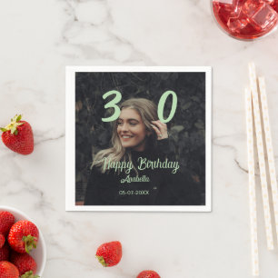 30th birthday add name date year green pastel bold napkin