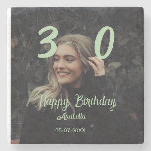 30th birthday add name date year green pastel bold stone coaster