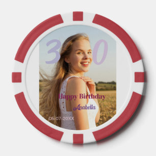 30th birthday add name date year PURPLE PINK BOLD Poker Chips