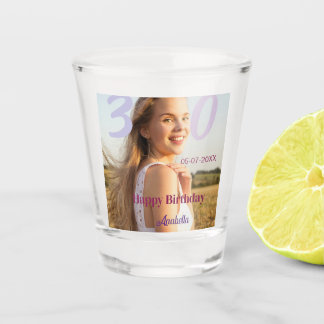 30th birthday add name date year PURPLE PINK BOLD Shot Glass